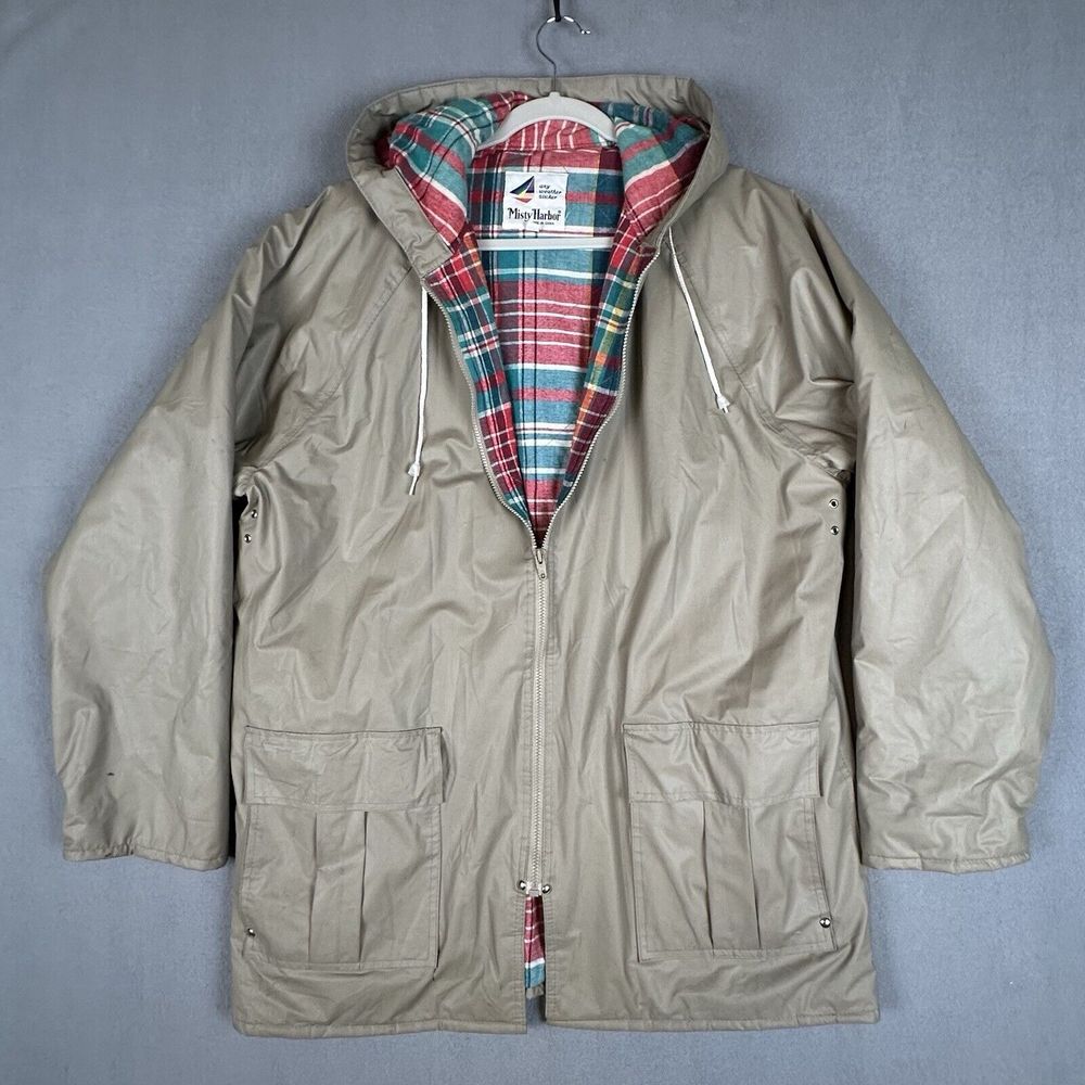 MISTY HARBOR Rain Coat‎ Womens L Khaki Flannel Lined Any Weather Slicker Parka